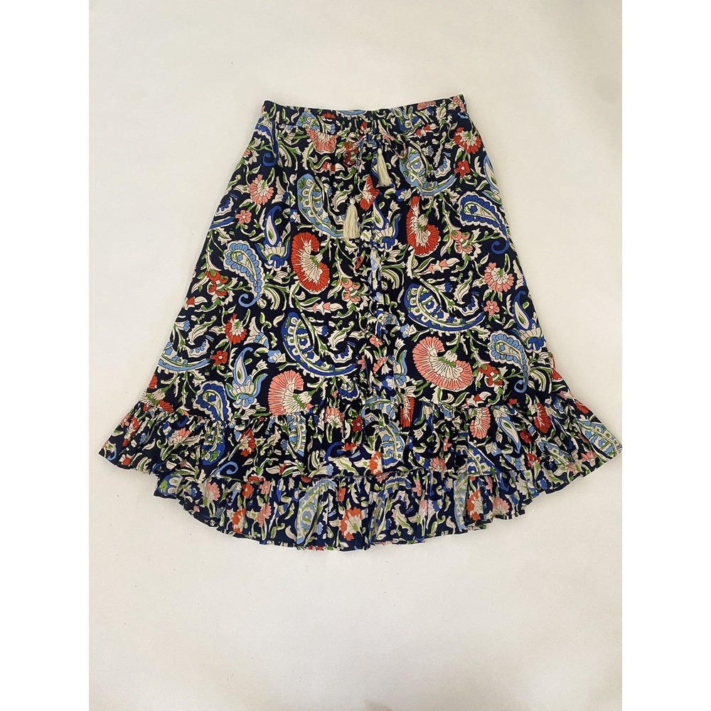 Rhea India Lollipop Skirt XL Melba Print Maxi Flowy Boho Ruffle Romantic Peasant